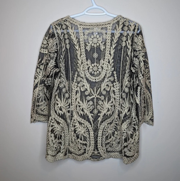 CATO Embroidered Detail Sheer Top Black & Champagne Formal Blouse Small - Picture 2 of 9